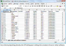 Import and export your cutting lists directly into OPCutting