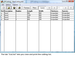 The tab Cut.list displays the cutting list