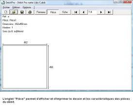 L'onglet Pièce permet d'afficher le dessin et les pièces du débit