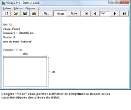 L'onglet Pièce permet d'afficher le dessin et les pièces du débit